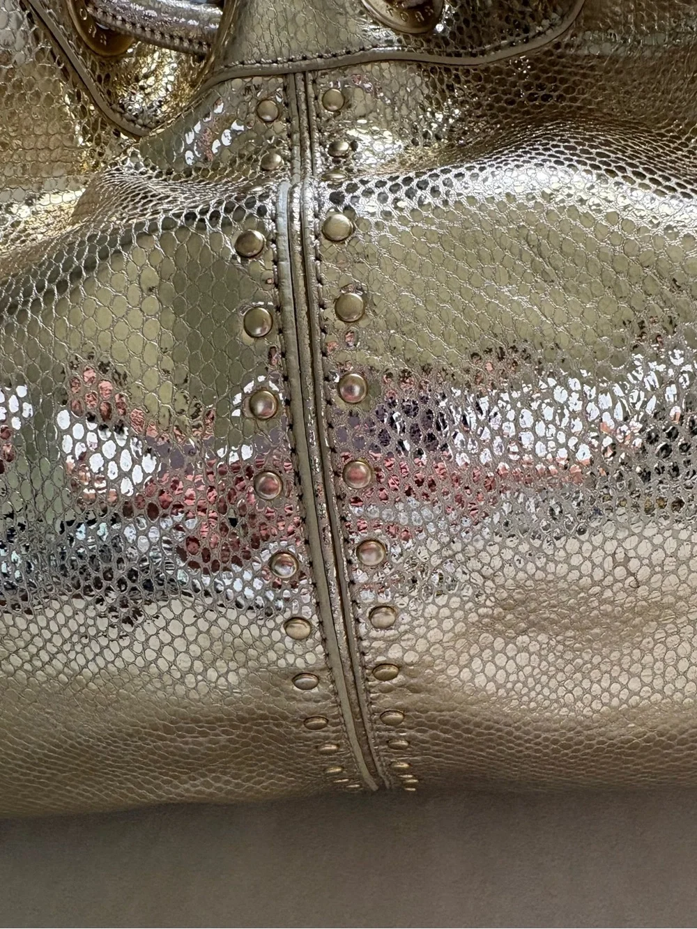 Michael Kors Metallic Gold Studded Drawstring Hobo